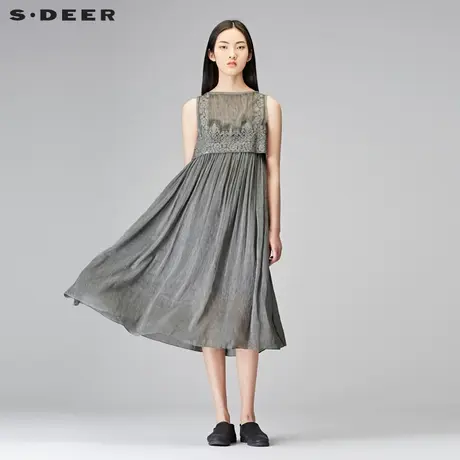 sdeer圣迪奥2019春装民族绣花复古优雅高腰两件套连衣裙S18181218图片