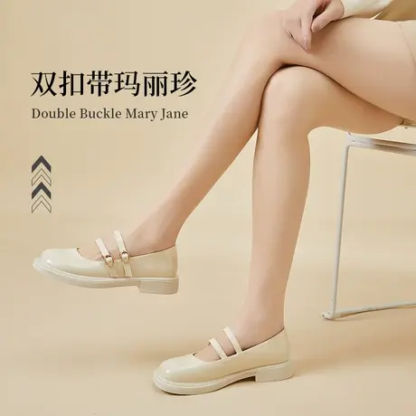 达芙妮女鞋2022年新款春季方跟小皮鞋女生英伦风浅口单鞋复古皮鞋图片