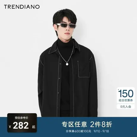 TRENDIANO潮牌官方男装衬衣时尚明线翻领纯棉休闲长袖衬衫男士商品大图