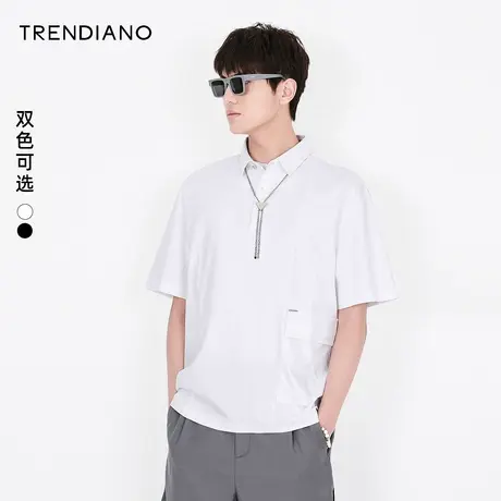 TRENDIANO夏季潮牌新款立体印花简约翻领纯棉短袖Polo衫男士商品大图