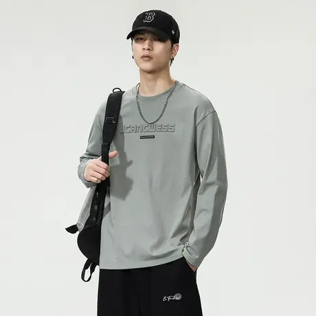 春秋款内搭长袖打底衫秋冬季男士纯棉重磅圆领T恤上衣服男装衬衣商品大图