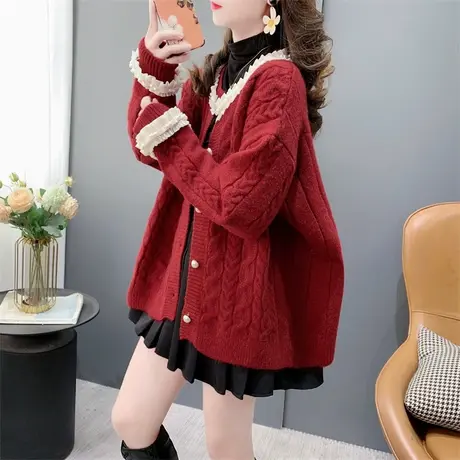 红色圣诞氛围感过年毛衣外套女春季2024新款洋气减龄甜美针织开衫商品大图