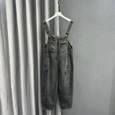 个性口袋拉链设计感牛仔背带裤女2024春季新款炸街高腰显瘦长裤潮商品大图