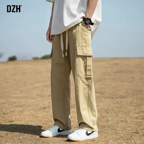 男士卡其色纯棉工装裤男直筒宽松春秋潮牌美式机能伐木裤2024新款商品大图