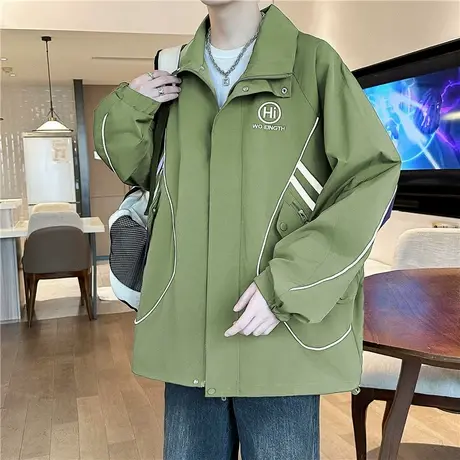 夹克男士春秋季新款宽松休闲冲锋衣潮流登山服立领外套男装商品大图