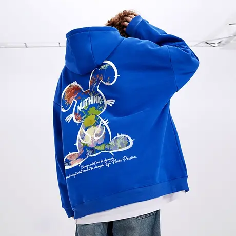 Nuthink潮牌ins可爱风小兔子连帽卫衣男宽松oversize情侣装中性风商品大图