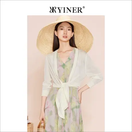 YINER音儿女装夏季女装时尚薄款显瘦V领系带针织衫图片