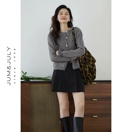 嘉茱莉2024春季新款立体蝴蝶结毛衣开衫外套女圆领针织开衫上衣图片