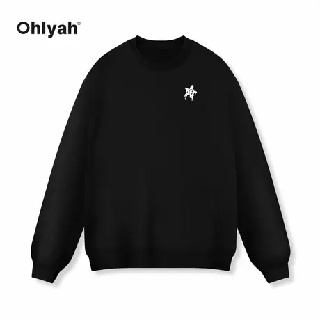 Ohlyah简约潮牌星星胸标纯棉圆领宽松卫衣男女款学生定制团队服商品大图