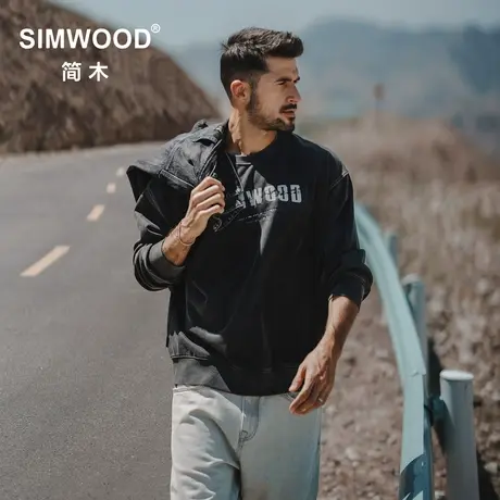Simwood简木男装【宽松版型】400g紧密棉水洗做旧圆领套头卫衣商品大图
