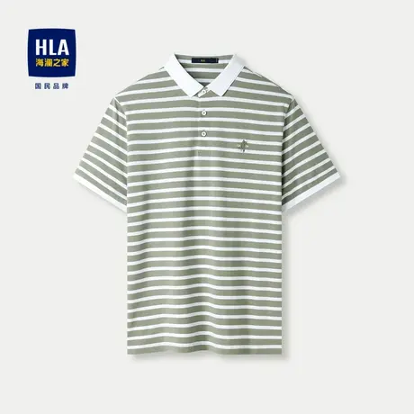 HLA/海澜之家撞色刺绣POLO衫2024春夏新款翻领条纹珠地弹力短袖男商品大图