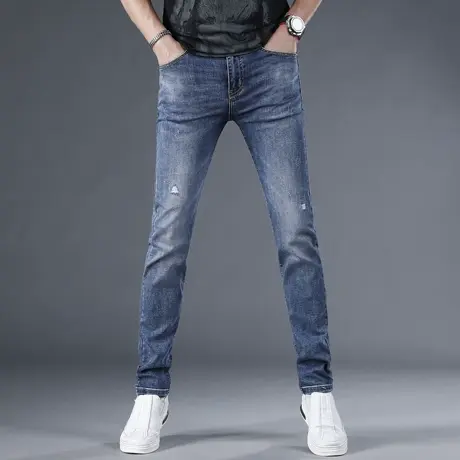 2024春夏季款高档牛仔裤男蓝色修身小脚裤弹力新款百搭男士长裤潮商品大图