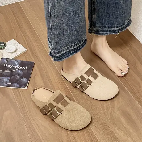 半托女鞋外穿平底时尚勃肯鞋无后跟2024新款春秋懒人包头半拖鞋子商品大图