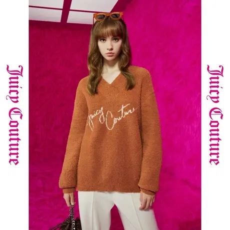 Juicy Couture橘滋初秋冬新款暮鼓晨钟提花V领软糯女式毛衣商品大图
