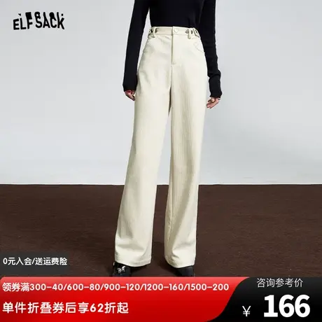 妖精的口袋高腰宽松休闲裤女2023冬季新款小个子显瘦灯芯绒长裤图片