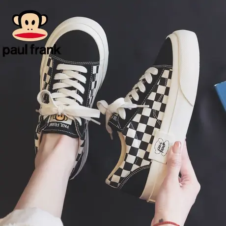 大嘴猴夏季女款棋盘格帆布鞋2023新款夏款薄款黑白休闲布鞋球鞋子商品大图
