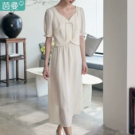 茵曼黑色连衣裙高级感高端裙子女夏季2024新款甜美设计感小众中式商品大图