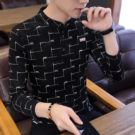 2023新款男士长袖t恤春秋季潮流韩版上衣服秋衣外穿男装polo衫男图片