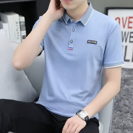 冰丝棉感短袖t恤男士夏季薄款翻领体恤带领POLO衫半袖夏装上衣服图片