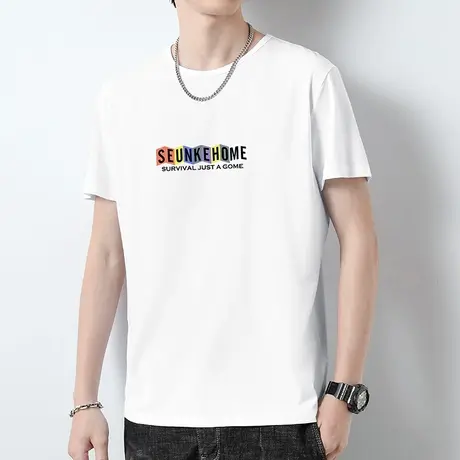 莫代尔白色短袖t恤男夏季潮流圆领上衣服冰丝速干凉感半袖体恤衫商品大图