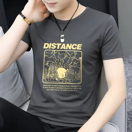 莫代尔短袖t恤男装2023新款潮流夏季冰丝凉感透气速干半袖打底衫商品大图