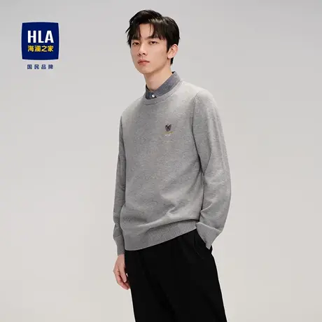 HLA/海澜之家Qee联名双领针织衫秋冬新款衬衫领套头衫假两件男图片
