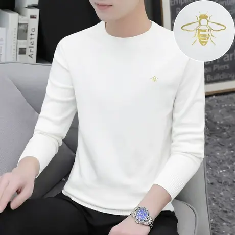 男士毛衣秋冬季圆领针织衫保暖内搭白色打底衫毛线衣毛衫韩版潮流图片