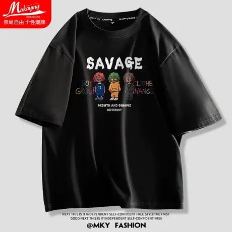 美式西海岸嘻哈短袖t恤男士夏天潮牌纯棉宽松oversize上衣服半袖图片