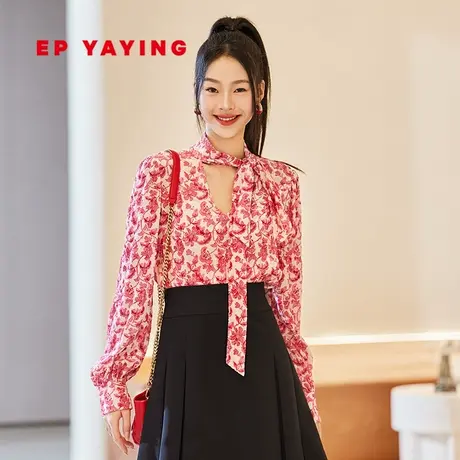 EP YAYING雅莹女装 桑蚕丝牡丹飘带领衬衫 2023新款2327A商品大图