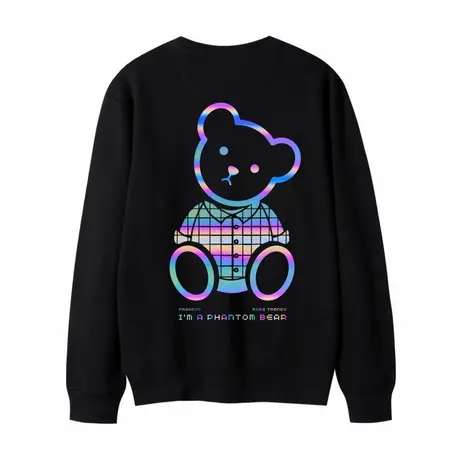 小熊圆领卫衣男女宽松炫彩镭射反光印花情侣装宽松慵懒上衣服学生图片