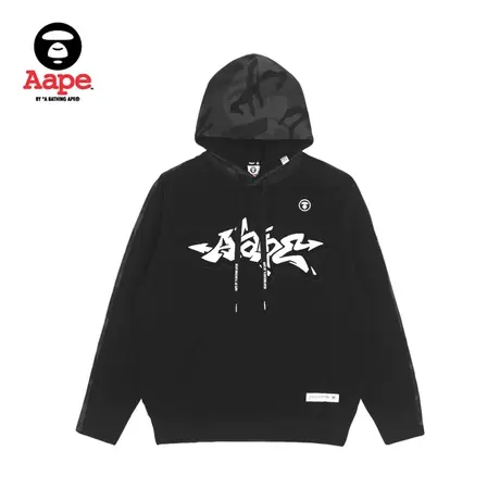 Aape旗舰店男装秋冬图案刺绣迷彩宽松版薄绒抽绳连帽卫衣3944XXJ图片