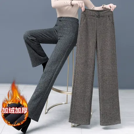 羊毛呢阔腿裤女垂感秋冬2023年新款显瘦宽松直筒裤加厚九分休闲裤商品大图