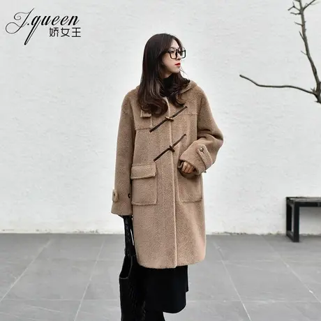 连帽毛呢大衣女秋冬季新款气质高级感仿貂绒中长款加厚毛绒绒外套商品大图