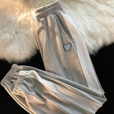 灰色运动裤子女春秋宽松小个子卫裤高腰直筒休闲哈伦束脚裤潮ins图片