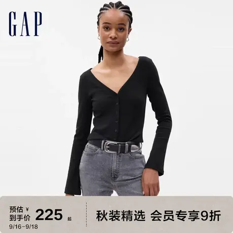 【女友T】Gap女装秋季2023新款开衫V领长袖T恤757761休闲上衣图片