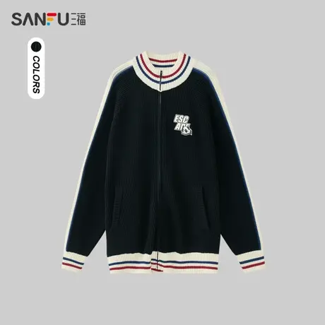 三福2023冬男士廓形开衫毛衣 休闲太空熊猫绣花宽松上衣476170商品大图