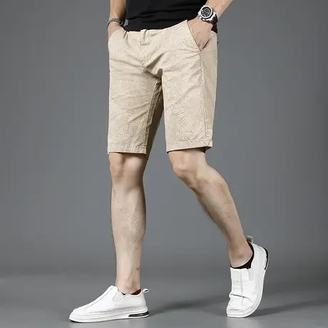 卡其色印花牛仔短裤男五分裤夏季薄款休闲弹力百搭男士中裤青年商品大图