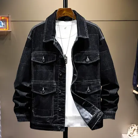 秋冬款时尚潮牌工装牛仔外套男修身韩版男士休闲夹克男上衣服褂子图片