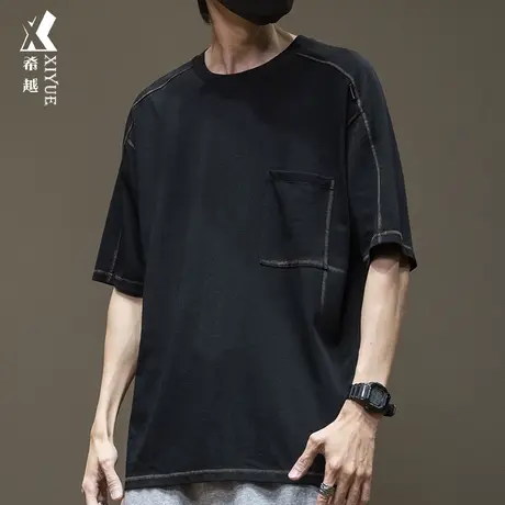 夏季新款男装短袖t恤男潮牌胖子大码男生体恤男士黑色男款上衣秋商品大图