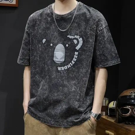 重磅短袖t恤男士宽松大码潮牌夏季2023新款男款复古男装胖子体恤商品大图