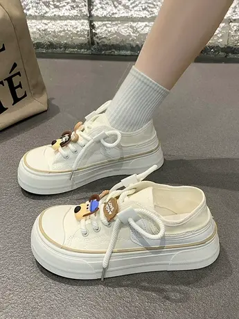 厚底超火帆布鞋女2023新款夏天大头小白鞋透气小众板鞋半拖鞋外穿商品大图