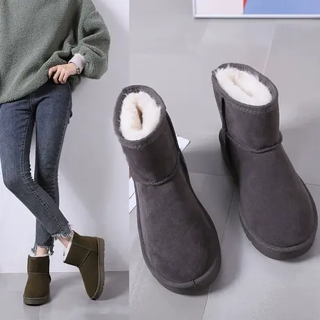 雪地靴女短筒平底加绒短靴冬季保暖棉鞋学生百搭一脚蹬加厚雪地棉图片