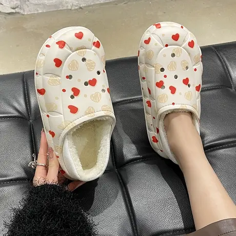 爱心防水棉拖鞋女冬季外穿包跟洞洞加绒保暖室内居家厚底防滑棉鞋图片
