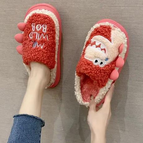 2023新款棉拖鞋女冬季室内居家防滑厚底可爱恐龙毛绒保暖包头拖鞋商品大图