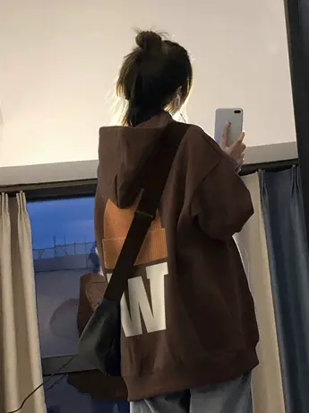美式复古卫衣女春秋款连帽大码加绒加厚胖mm美拉德韩版上衣200斤商品大图