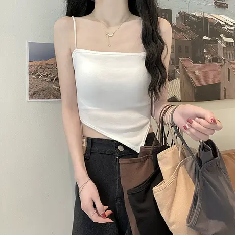 短款白色小吊带背心内搭女防走光外穿美背秋季打底抹胸内衣带胸垫图片