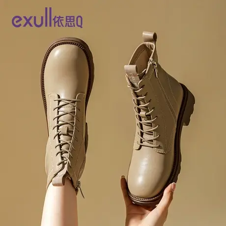 exull依思q时尚女靴秋冬新款马丁靴女款高跟增高短靴粗跟皮鞋女鞋商品大图
