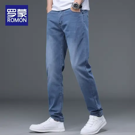 罗蒙2023新款男士牛仔裤男夏季薄款直筒修身小脚裤潮牌休闲长裤子商品大图