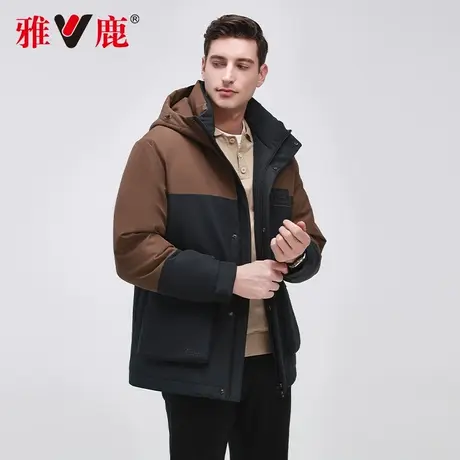 【鹅绒】雅鹿中长款连帽羽绒服男户外撞色拼接石墨烯休闲冬装外套商品大图