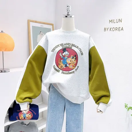 韩国东大门银狐绒上衣2022秋冬款美式复古卡通拼色加厚卫衣宽松女图片